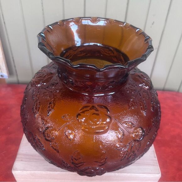 Amber Indiana Glass Vintage 70’s Lamp Shade Roses - Picture 2 of 12